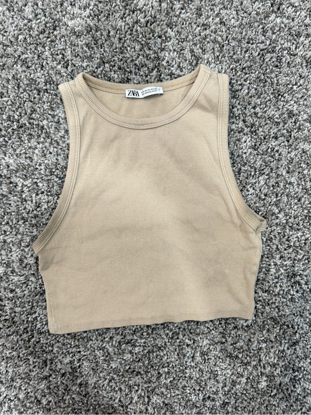 Zara Beige Ribbed Crop Tank Top